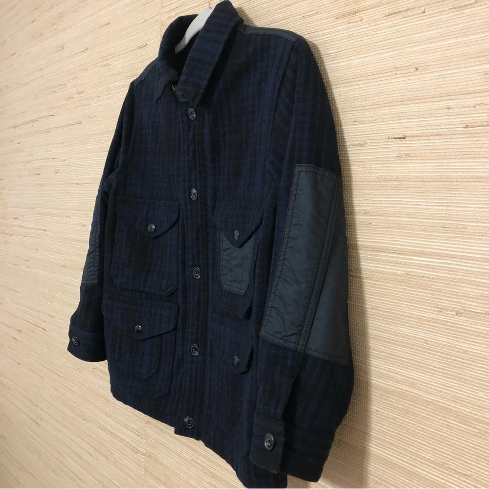 GAP Kids Black/Navy Blue Plaid Button Front Coat Camp Jacket Size 12